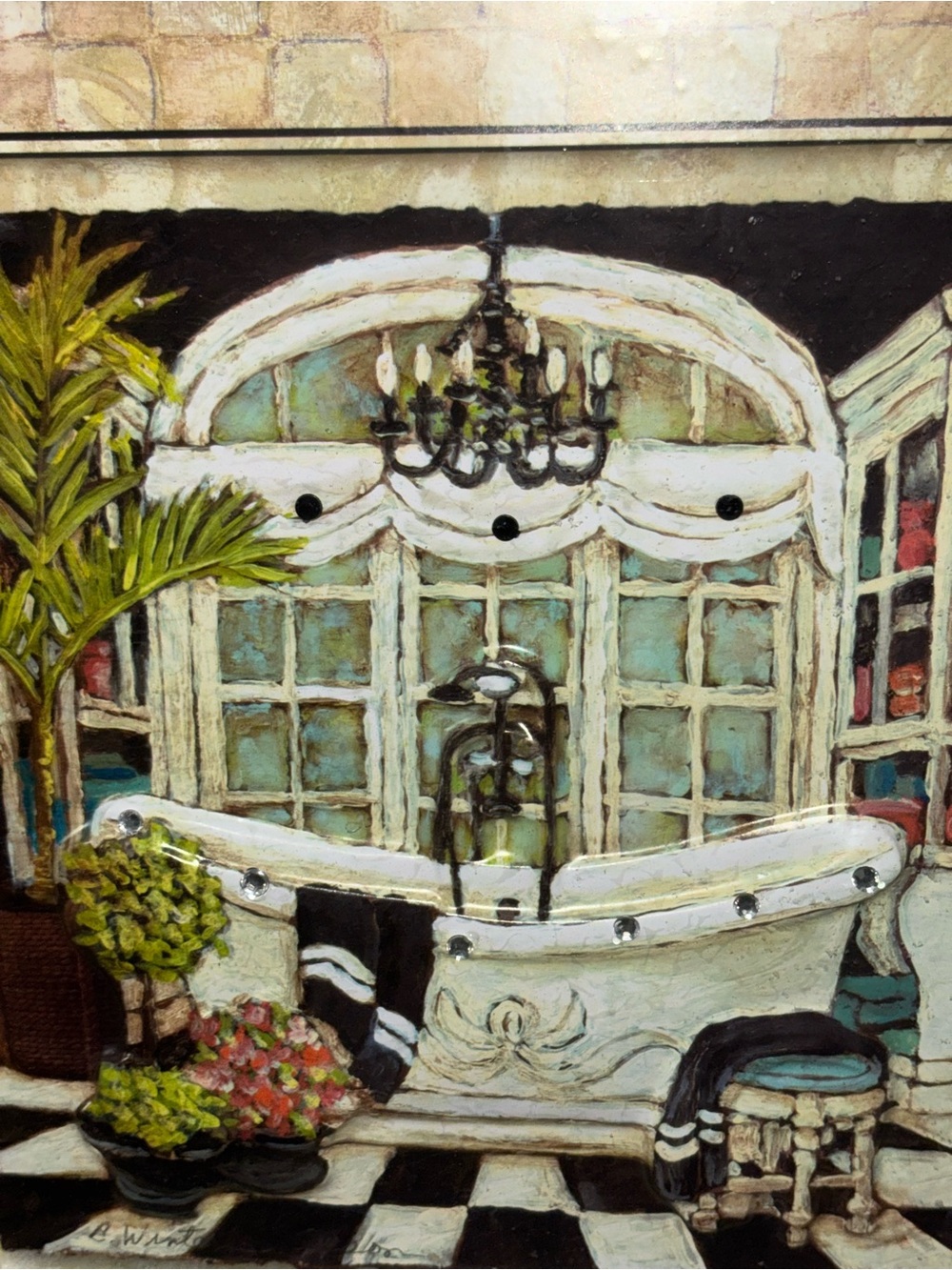 Framed Metal Bathroom Scene Wall Art Print in Black, Cream, Green - Picture 3 of 3